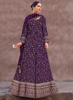 Georgette Purple Wedding Wear Sequins Work Readymade Gown With Dupatta